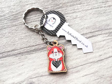 Load image into Gallery viewer, Tiny hamster keyring, mini ginger or grey wooden key fob, sunflower seed heart, eco friendly wood, key chain