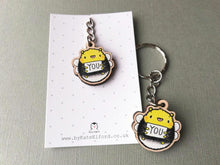 Load image into Gallery viewer, Tiny bee keyring, be you, mini wooden key fob, eco friendly wood, positive gift