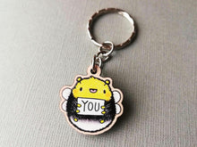 Load image into Gallery viewer, Tiny bee keyring, be you, mini wooden key fob, eco friendly wood, positive gift