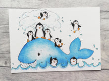Load image into Gallery viewer, Penguin seaside set of three postcards