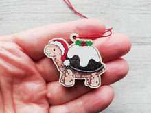 Load image into Gallery viewer, Tortoise Christmas pudding decoration. Little wooden tortoise, small Christmas ornament, eco friendly ethically sourced wood