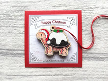 Load image into Gallery viewer, Tortoise Christmas pudding decoration. Little wooden tortoise, small Christmas ornament, eco friendly ethically sourced wood