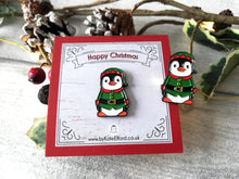 Load image into Gallery viewer, Happy Christmas elf penguin enamel pin, elf badge, Boo the penguin, Christmas brooch gift