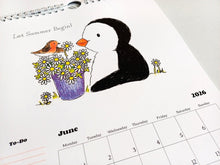Load image into Gallery viewer, 2026 penguin and robin A4 wall calendar SECONDS - A4 Wall Calendar - Penguin And Robin Calendar - Spiral Binding Calendar