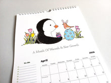 Load image into Gallery viewer, 2026 penguin and robin A4 wall calendar SECONDS - A4 Wall Calendar - Penguin And Robin Calendar - Spiral Binding Calendar