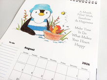 Load image into Gallery viewer, 2026 penguin and robin A4 wall calendar SECONDS - A4 Wall Calendar - Penguin And Robin Calendar - Spiral Binding Calendar