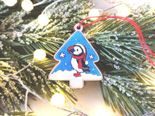 Load image into Gallery viewer, Puffin Christmas tree decoration - Wooden Christmas Ornament - Small Tree Decoration - Lightweight Puffin Decoration - Red Thread Ornament