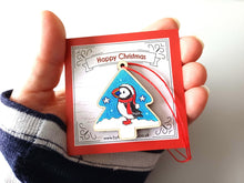 Load image into Gallery viewer, Puffin Christmas tree decoration - Wooden Christmas Ornament - Small Tree Decoration - Lightweight Puffin Decoration - Red Thread Ornament
