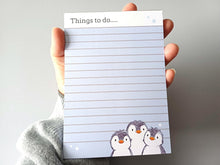 Load image into Gallery viewer, Penguin A6 notepad, things to do - A6 Note Pad - Blue And White Jotter - Penguin Design Notepad - High-Quality Paper Notepad