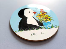 Load image into Gallery viewer, Penguin and Robin Coaster - Spring Theme, Daffodil Table Mat
