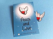 Load image into Gallery viewer, Dove and Heart Enamel Pin - Peace and Love Brooch