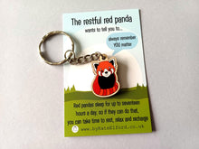 Load image into Gallery viewer, Mini Red Panda Keyring - Mini Wooden Restful Red Panda Key Fob, Eco Friendly Wood, Positive Gift