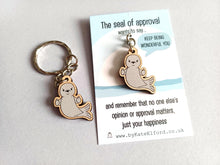 Load image into Gallery viewer, Seal of Approval Keyring - Tiny Wooden Charm, Eco Friendly