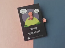 Load and play video in Gallery viewer, Sending worm wishes enamel pin, positive brooch, supportive enamel badge