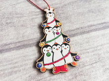 Load image into Gallery viewer, Penguin Christmas tree wooden decoration