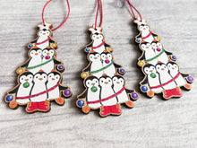 Load image into Gallery viewer, Penguin Christmas tree wooden decoration

