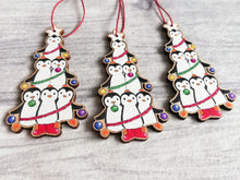 Load image into Gallery viewer, Penguin Christmas tree wooden decoration