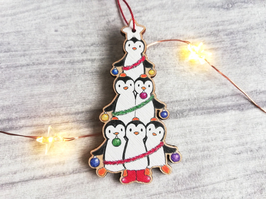 Penguin Christmas tree wooden decoration