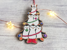 Load image into Gallery viewer, Penguin Christmas tree wooden decoration