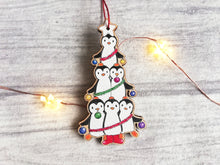 Load image into Gallery viewer, Penguin Christmas tree wooden decoration