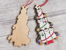 Load image into Gallery viewer, Penguin Christmas tree wooden decoration
