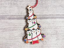 Load image into Gallery viewer, Penguin Christmas tree wooden decoration