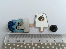 Load image into Gallery viewer, Penguins on ice, penguin pin and postcard