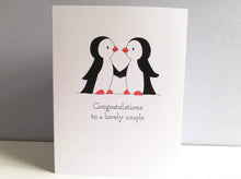 Load image into Gallery viewer, Penguin congratulations card, lovely couple, gay wedding card, engagement, same sex, happy couple, penguins
