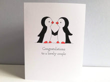 Load image into Gallery viewer, Penguin congratulations card, lovely couple, gay wedding card, engagement, same sex, happy couple, penguins