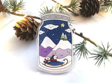 Load image into Gallery viewer, Recycled acrylic Christmas sledging penguins Christmas hanger