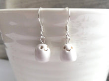 Load image into Gallery viewer, Ceramic ghost earrings, ceramic, miniature ghosts, cute, mini, tiny, sterling silver earrings, Halloween earrings