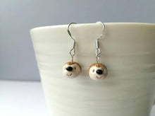 Load image into Gallery viewer, Hedgehog earrings, ceramic, miniature hedgehogs, mini hogs, tiny, sterling silver earrings, miniature animals
