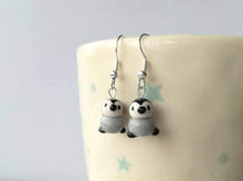 Load image into Gallery viewer, Penguin chick earrings, ceramic, miniature penguins, cute baby penguins, mini, tiny, sterling silver earrings, pottery penguins