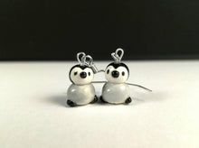 Load image into Gallery viewer, Pottery penguin chick grey earrings, sterling silver
