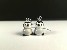Load image into Gallery viewer, Pottery penguin chick grey earrings, sterling silver