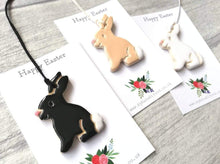 Load image into Gallery viewer, Set of three pottery Easter bunny ornaments