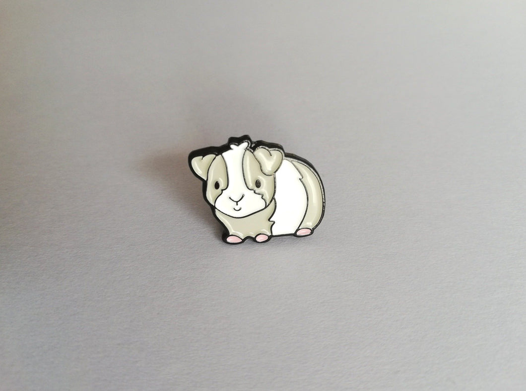 Grey and white guinea pig enamel pin, cute brooch