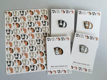 Load image into Gallery viewer, Mini pig enamel pins, black soft enamel badge, guinea pig enamel brooch pins, tri colour, ginger, grey, black, white cavy badges. Matching postcard. Guinea pig gift, cavy lover