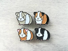 Load image into Gallery viewer, Mini pig enamel pins, black soft enamel badge, guinea pig enamel brooch pins, tri colour, ginger, grey, black, white cavy badges