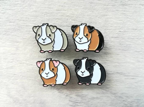 Mini pig enamel pins, black soft enamel badge, guinea pig enamel brooch pins, tri colour, ginger, grey, black, white cavy badges