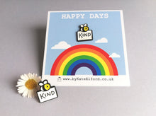 Load image into Gallery viewer, Happy days, be kind, bumble bee enamel pin