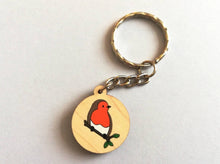 Load image into Gallery viewer, Sweet small wooden robin keyring