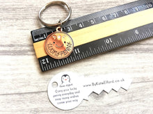 Load image into Gallery viewer, Lucky penny keyring. Cute good luck charm. New home, job, exams, interview, bingo, superstition, cute key fob, key chain, bag charm, cute happy lucky penny gift