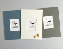 Load image into Gallery viewer, Seaside seagull print, coastal theme, bathroom print, grey, blue or white mount
