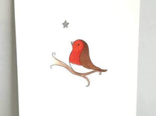 Load image into Gallery viewer, Cute little robin and silver star print