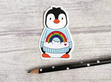 Load image into Gallery viewer, Vinyl penguin rainbow decal