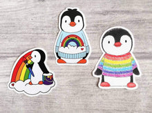 Load image into Gallery viewer, Set of three rainbow penguin decals
