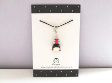 Load image into Gallery viewer, Ceramic puffin stitch marker, mini puffin charm, mini pottery puffin