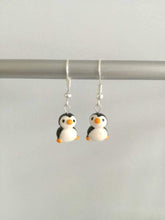 Load image into Gallery viewer, Penguin earrings, ceramic, miniature penguins, cute penguins, mini, tiny, sterling silver earrings