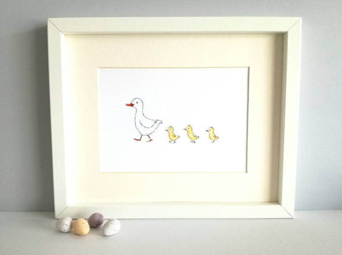 White duck and ducklings print